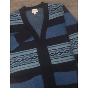 LuLaRoe Womens XS Peyton Stripes Blue Colorway Cardigan Front Pockets‎ Pre-Loved